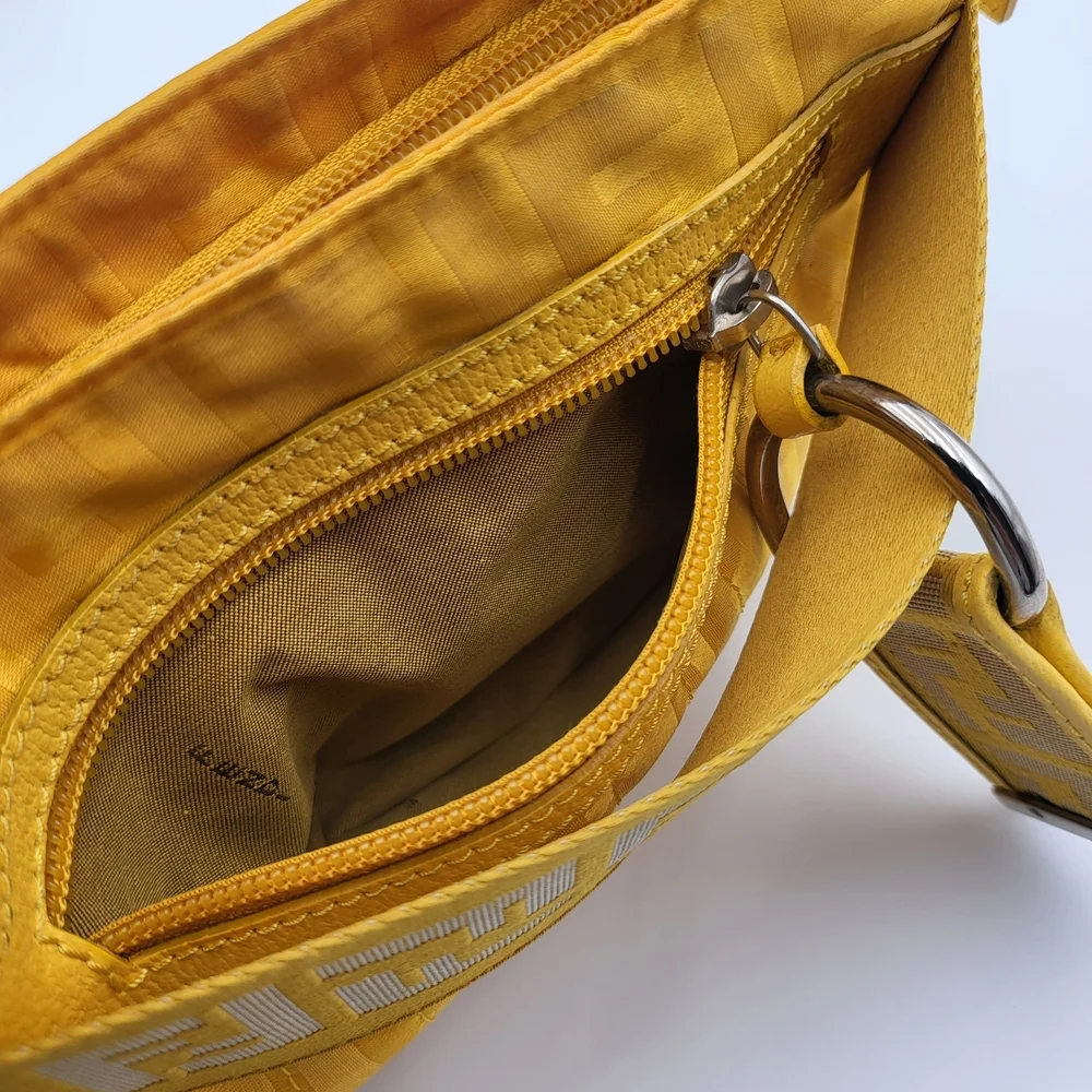 Fendi Yellow Zucca Tessuto palmati Baguette Shoulder Handbag..Authentic w/COA. - Picture 5 of 15